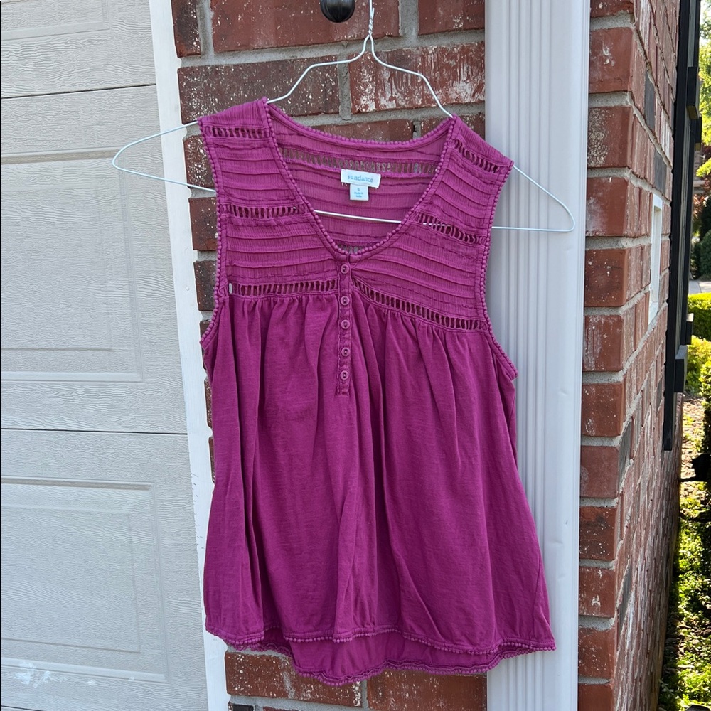 Sundance Magenta Crochet Yoke Sleeveless Tank